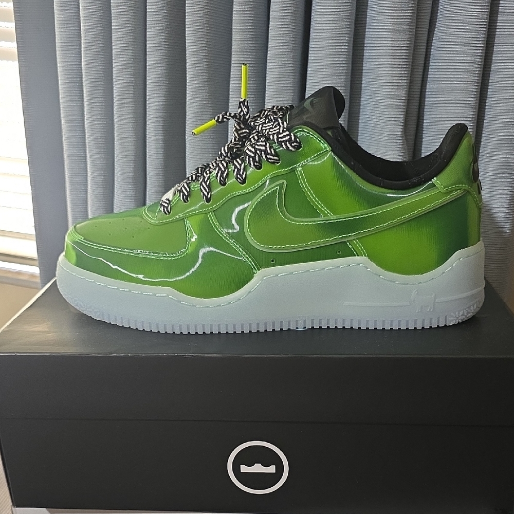 Lebron James Air Force 1 Nike Lime Green Sneakers with Patterned Laces
